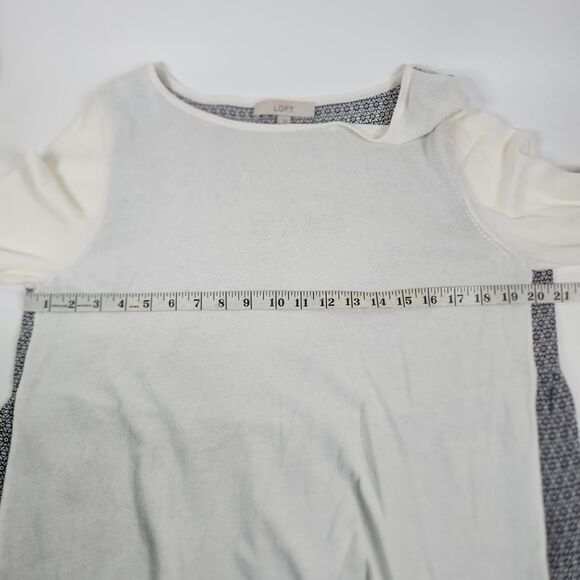 LOFT Cream Black Long Sleeve Layered Look Sweater Floral Geometric Top Size L - Picture 7 of 8
